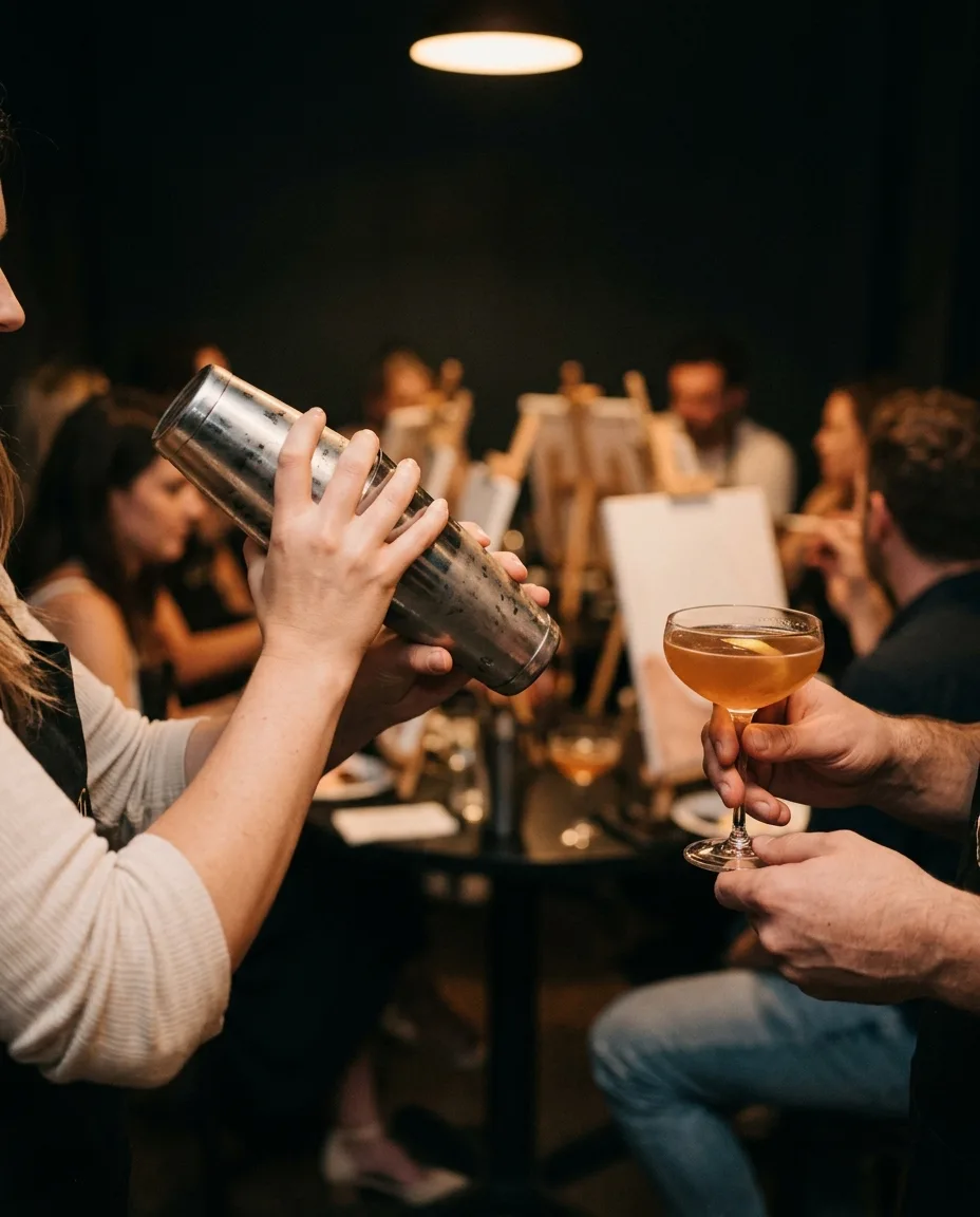 Guests mid-pour at a hands-on cocktail workshop